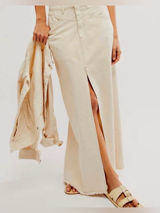Free People Dresses & Skirts - Free People We The Free Come As You Are Denim Maxi Skirt NWT Wisp Ivory Sz 8